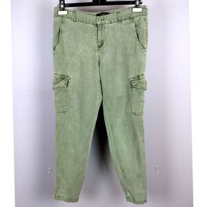 Sanctuary Linen Blend High Waisted Cargo Pants Green Military Utility Style